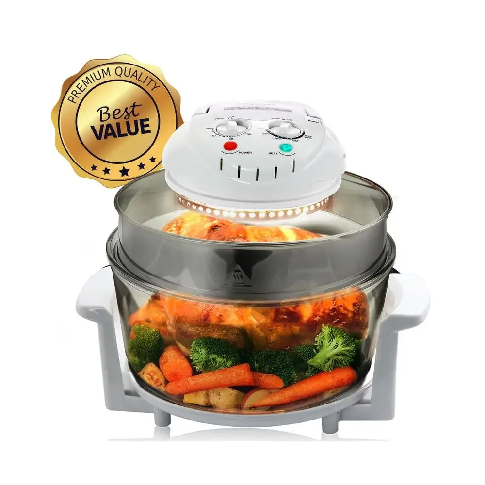 14.25" Halogen Oven Air Fryer Rotisserie Roaster Glass Bowl Multipurpose Cooking Control Auto Off See-Through Easy Clean
