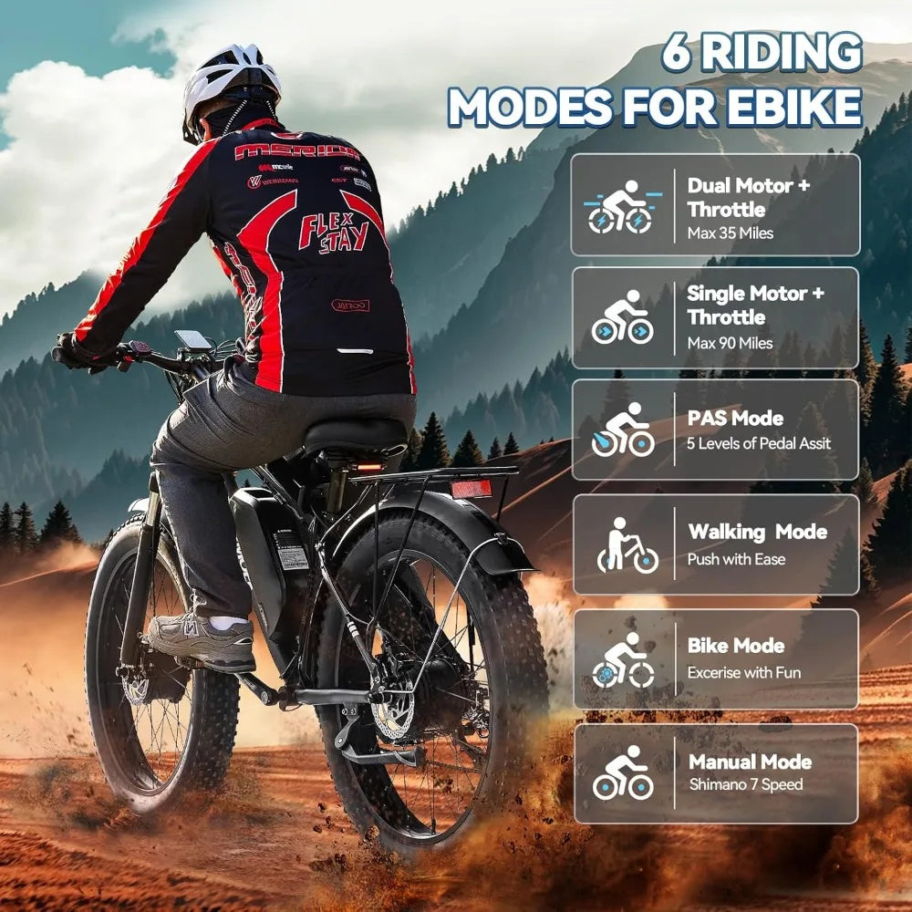 Dual Motor Ebike for Adults, 52V 23AH Large Battery Men Adult Fat Tire Electric Bike Peak 4000W 37MPH Electric Bicycles 7 Speed