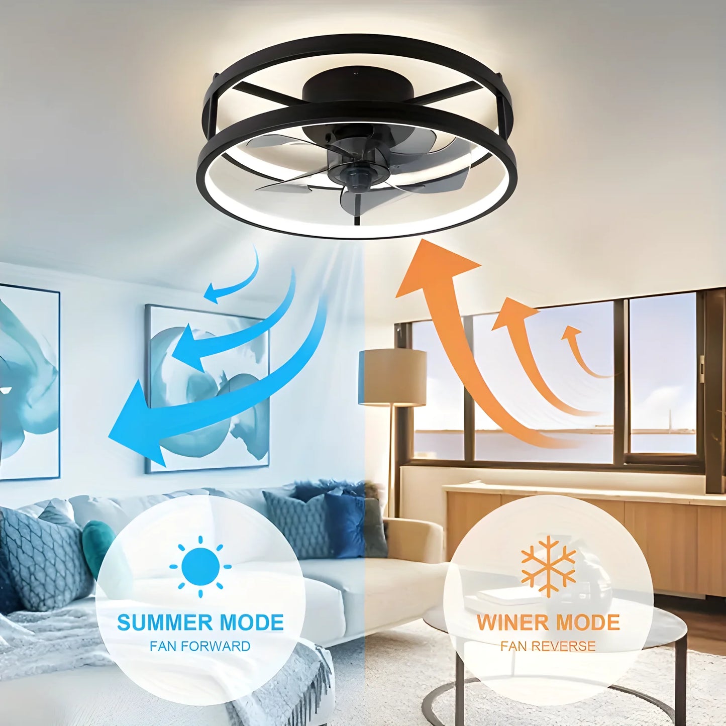 Ceiling Fan Light Living Room Bedroom Modern Electric Fan Simple Home Intelligent Ceiling Fan with Remote Control and Led Light