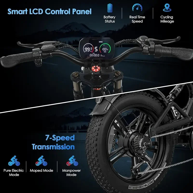 Electric Bike 740W Motor With 854.4WH Battery, 20 Miles Per Hour, 20'' Fat Tire Road Mountain Commuter Lightweight Electric Bike