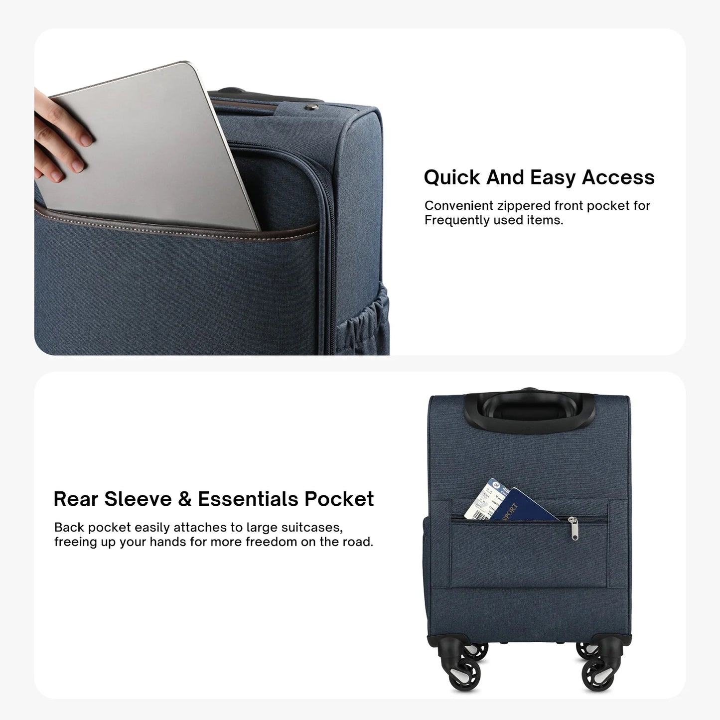 LUGGEX Underseat Carry-on Luggage with Wheels, 15 Inch Lightweight Luggage with Front Opening Lid(Black)