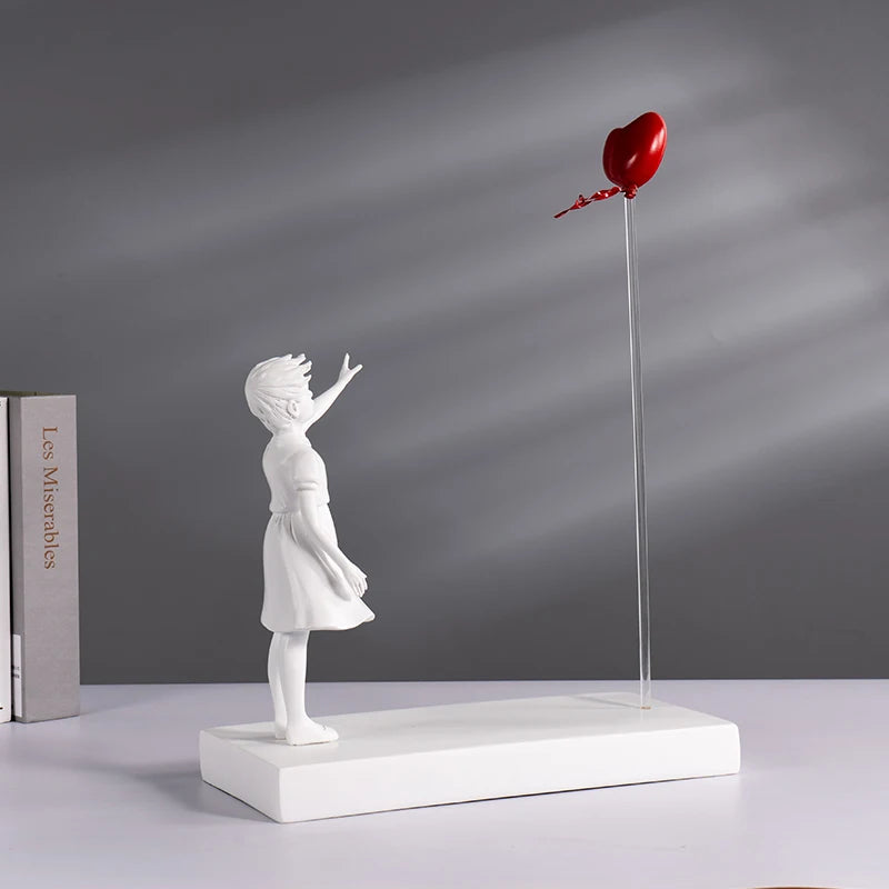 Heart Balloon Flying Girl Inspired By Banksy Artwork Modern Sculpture Home Decoration Statue Decoration Large Crafts Ornament