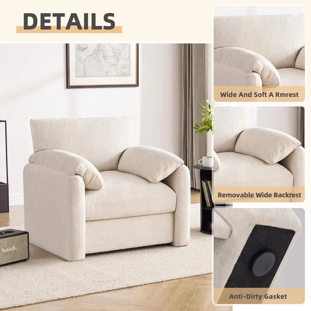 Chenille Oversized Armchair, 38.6" Wide Accent Chairs for Living Room & Bedroom Modern Lounge Chair, Upholstered Mid-Century