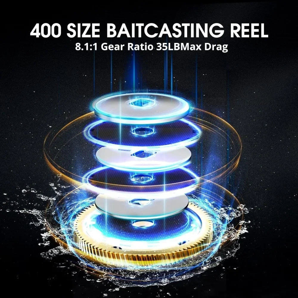 Fishing Reel, 38Lbs Maximum Resistance Aluminum Alloy Frame Baitcasting Reel, with 6.6:1/8.1:1 Gear Ratio To Choose From