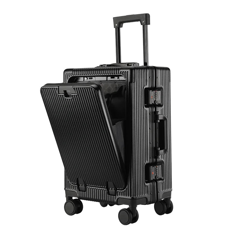 20 Inch Rolling Trolley Case Front Opening Cabin Suitcase Spinner Wheel USB Charging Travel Luggage With TSA Lock For Men Women