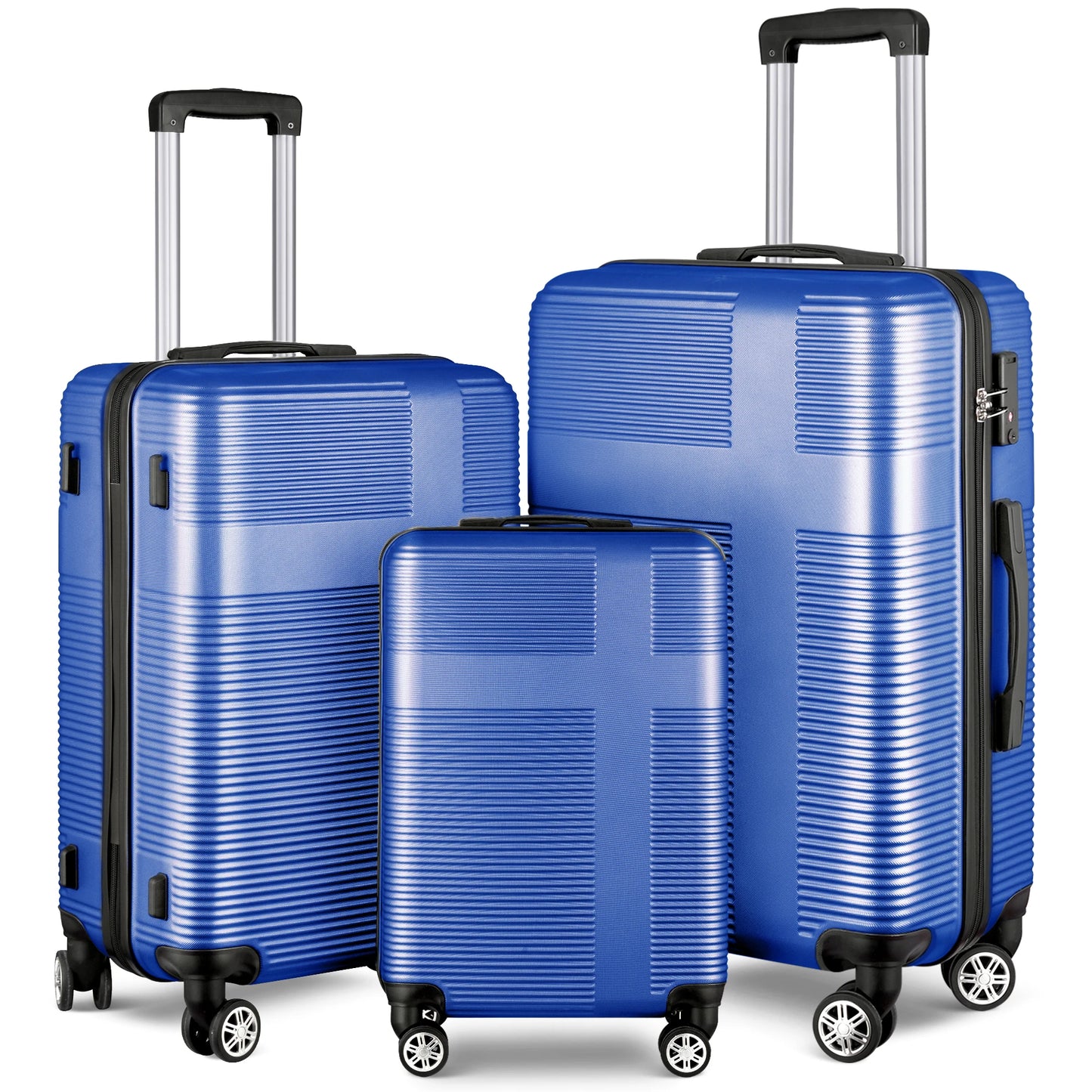 3 Piece Luggage Set with TSA Lock 20"/24"/28" Lightweight Cross Stripe Hardshell Suitcase with 360 Degree Spinner Wheels