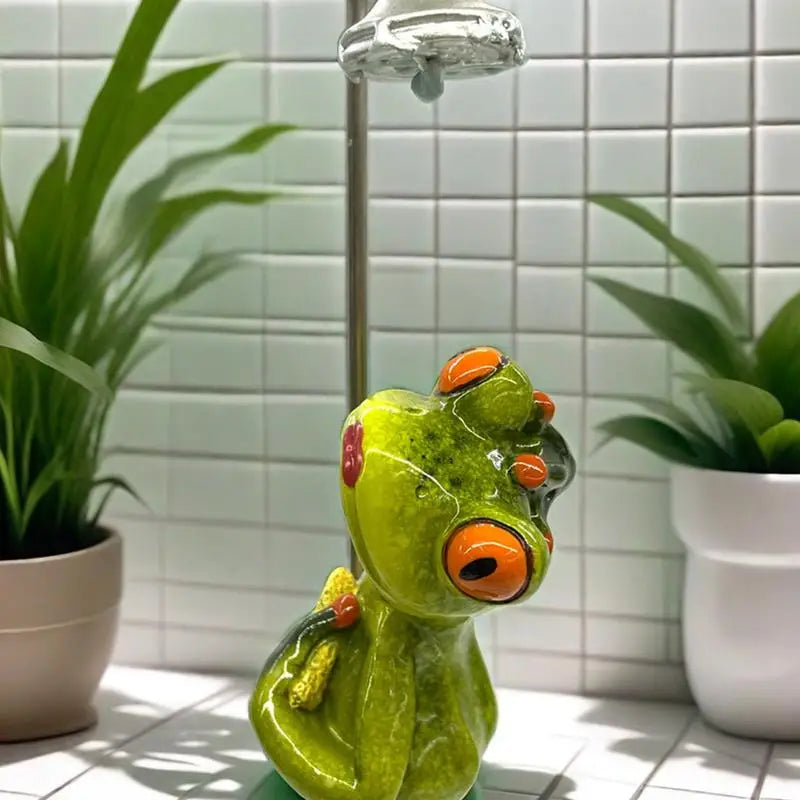 Garden Frog Creative Bathing Frog Figurines Patio Frog Statue Outdoor Decor Frog Sculpture Funny Flower Pot Decorations for