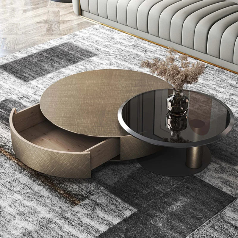 Designer Stainless Steel Coffee Tables European Luxury Round Tea Table Living Room Furniture Italian Tempered Glass Furniture