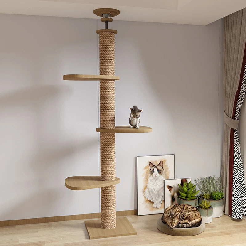 Adjustable Cat Tree House Tower Pet Condo Wooden House Multifunction Tower Soft Flannel Hammock Bed Cat Tree Floor To Ceiling