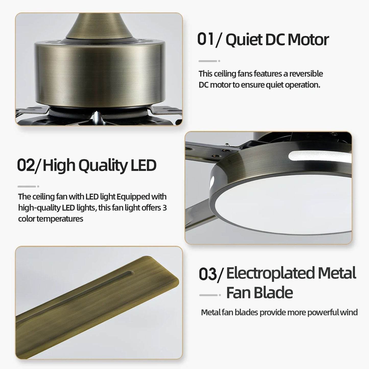 52 inch living room ceiling fan lamp DC motor reversible blade remote control modern home appliances room bedroom ventilation