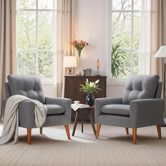 Mid Century Accent Chair, Fabric Modern Reading Living Room Chair, Fluffy Comfy Armchair Small Sofa Chair with Wood Legs for Be