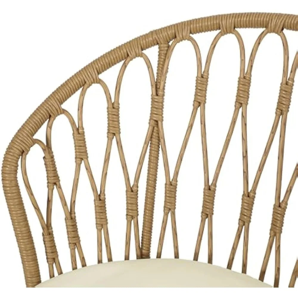 Outdoor Dining Chairs Set of 2, Wicker Outdoor Dining Chair with Cushion, Boho Industrial Style Rattan Dining Chairs, Patio Loun