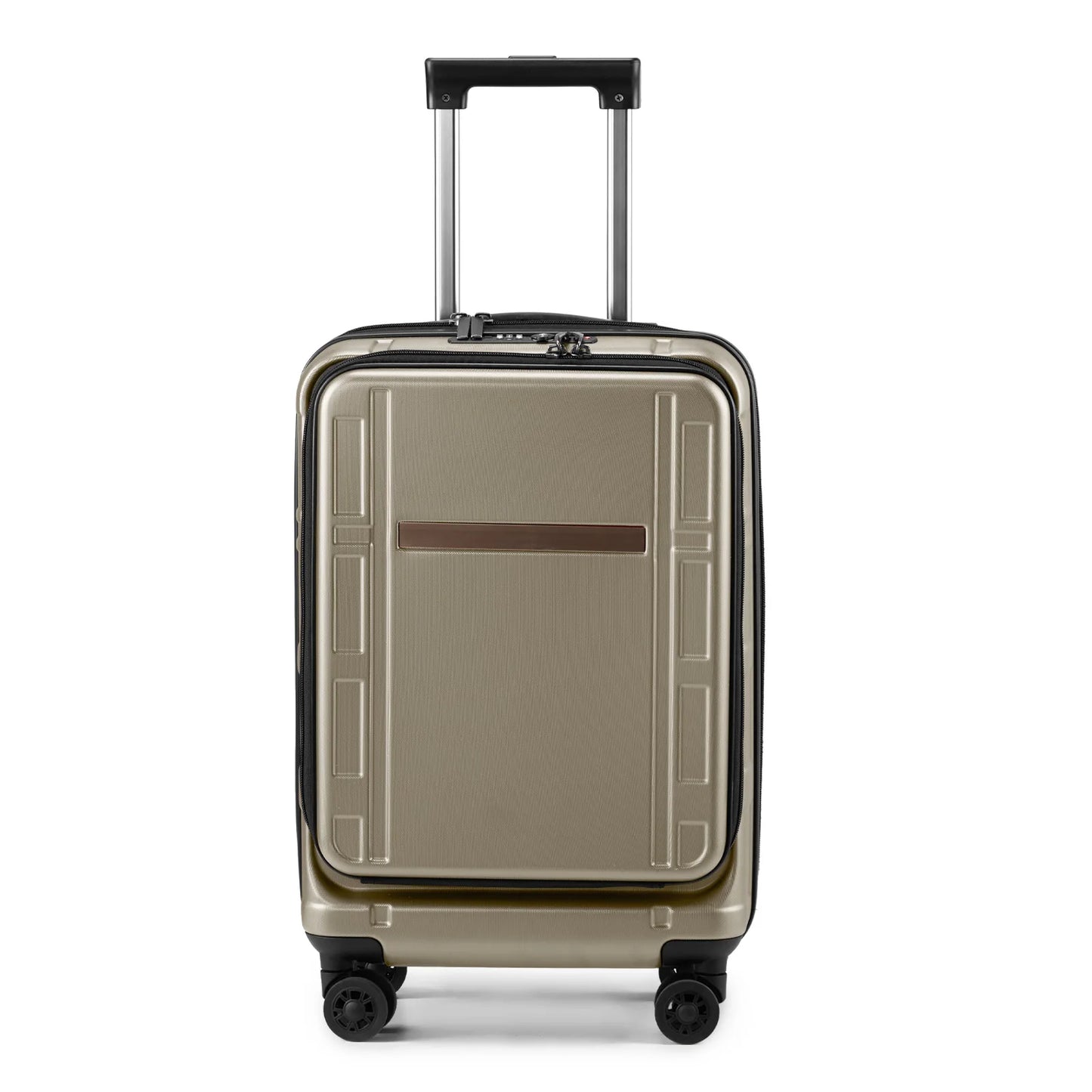 22 X 14 X 9 Airline Approved, ABS+PC 20 Inch Luggage with Front Compartment, Double Spinner Wheels, TSA Lock,Khaki Color