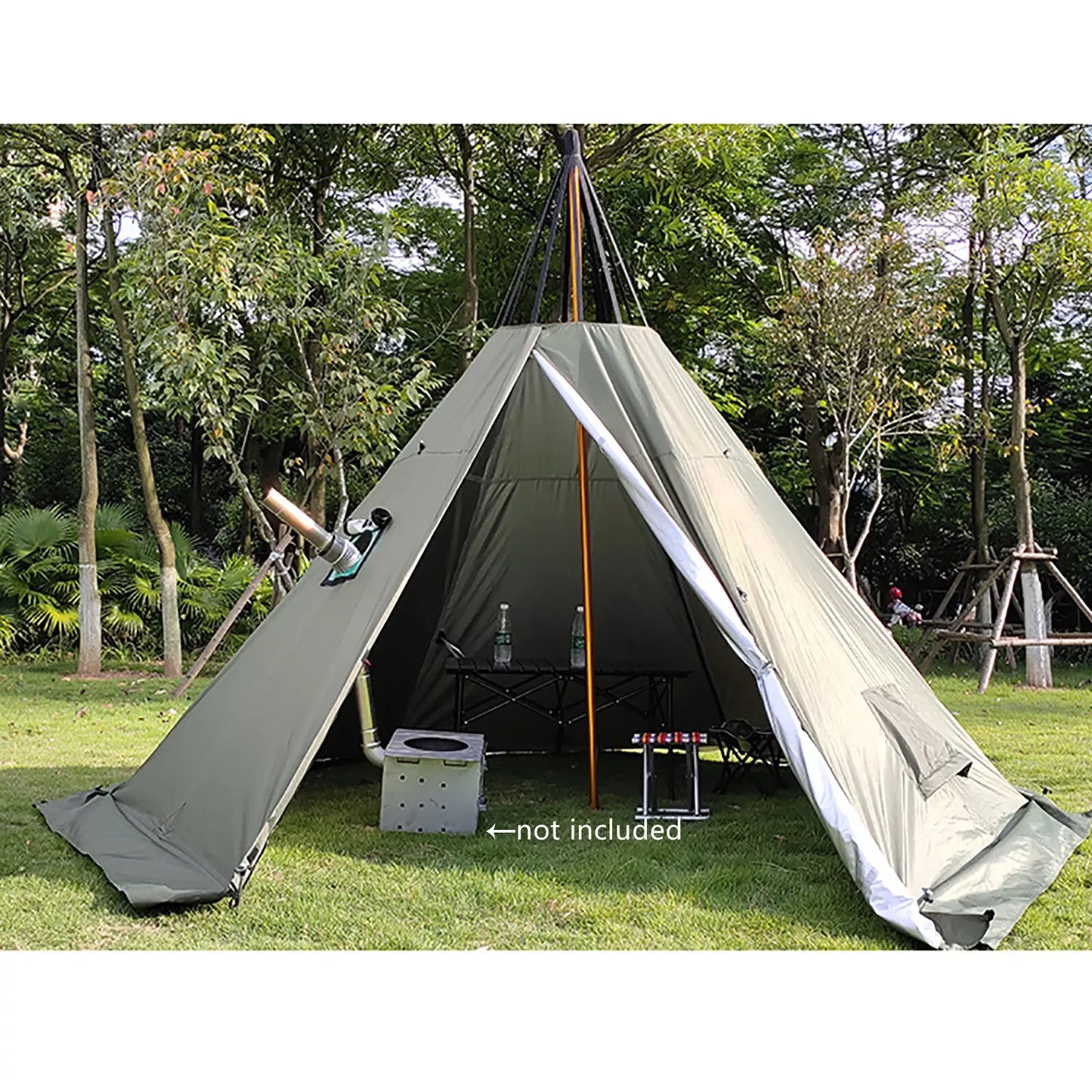 Outdoor Camping Tent, Teepee Tent, 4 Season 2 Doors Hike Waterproof Tent, Reathable Outdoor Green Tent