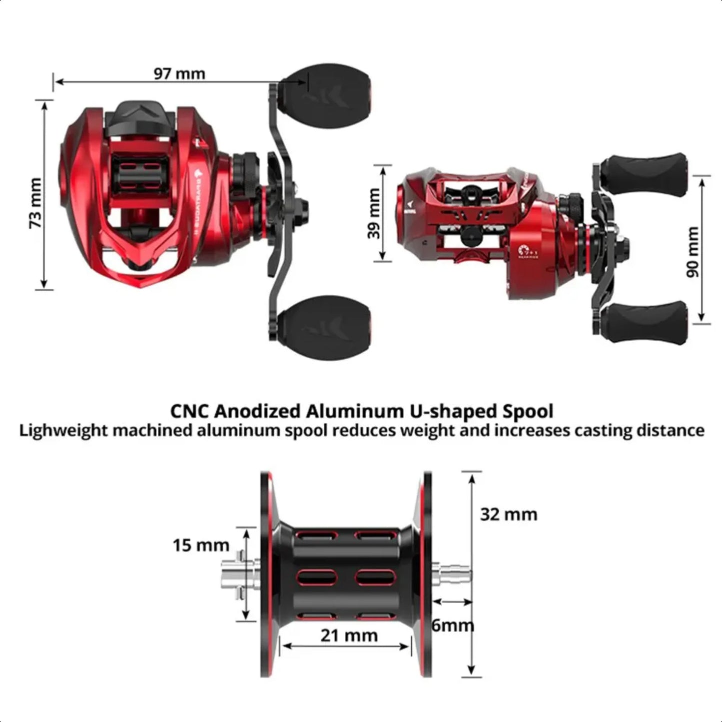 Spartacus Red Color Baitcasting Reel 8KG Max Drag 7+1 High Speed Gear Ratio Fishing Coil