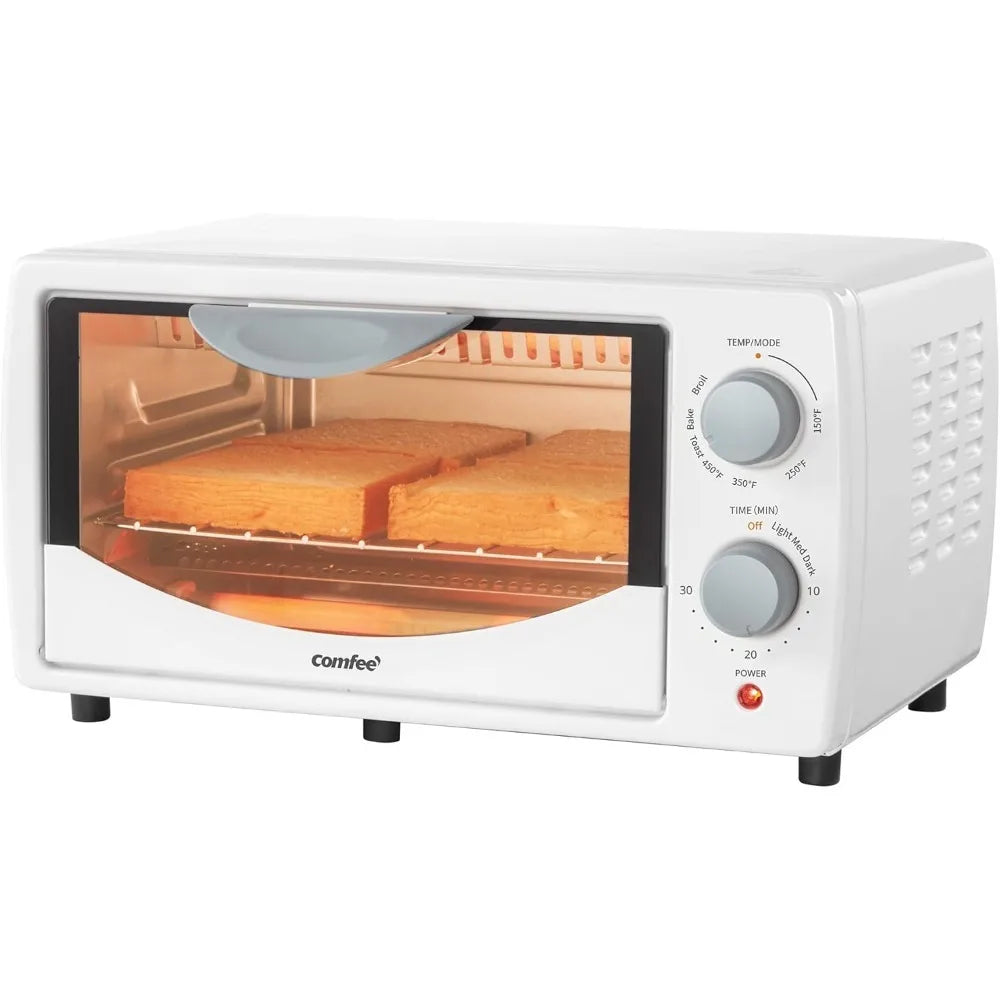 Countertop Oven, Small Toaster Oven Combo 4 slice, Mini Oven for 9" Pizza, Bake, Broil, 950W, White