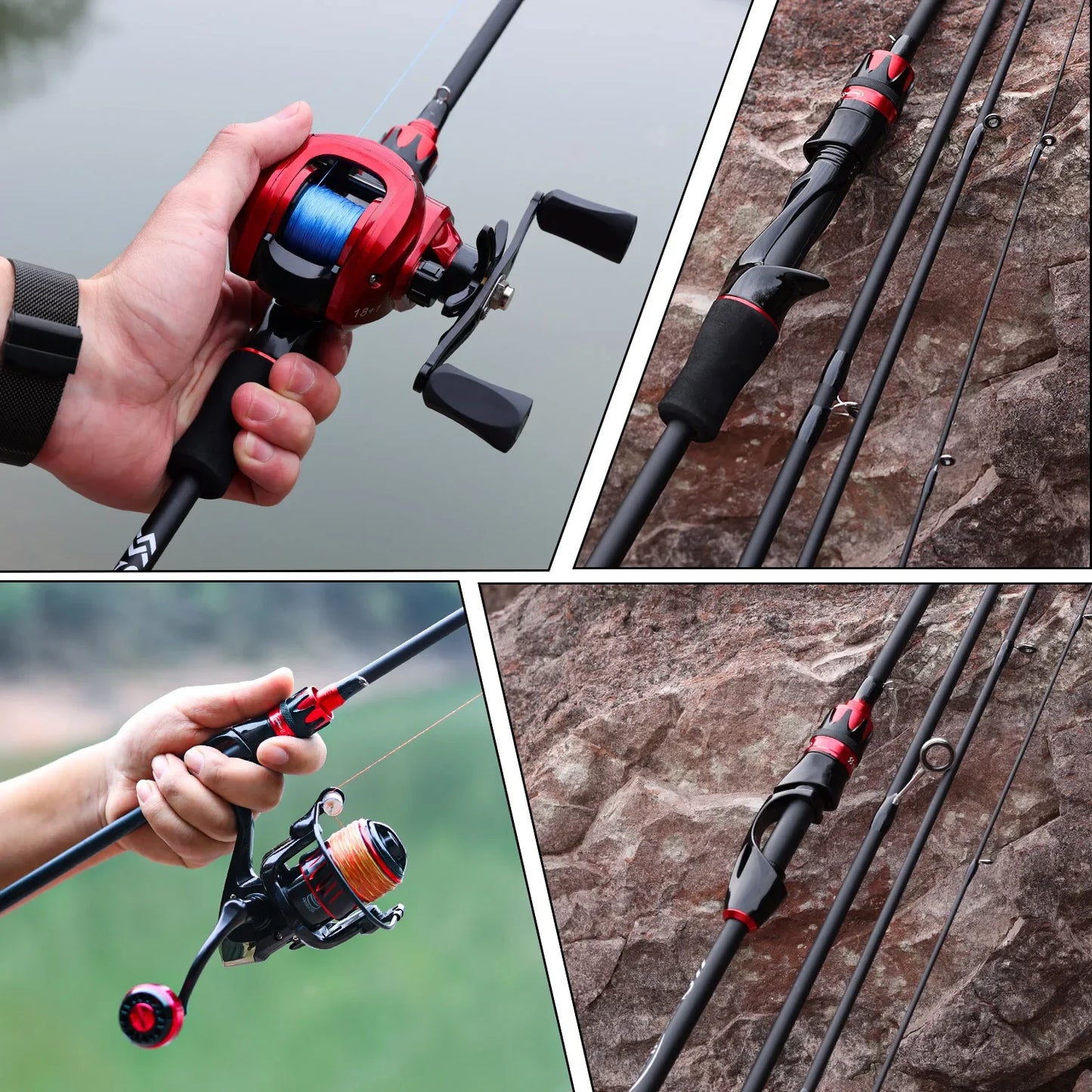 Sougayilang Casting Spinning Fishing Rod 2.1m UltraLight Carbon Fiber Rod Pole 4 Section with EVA Handle 0.8-5g Lure Weight Reel