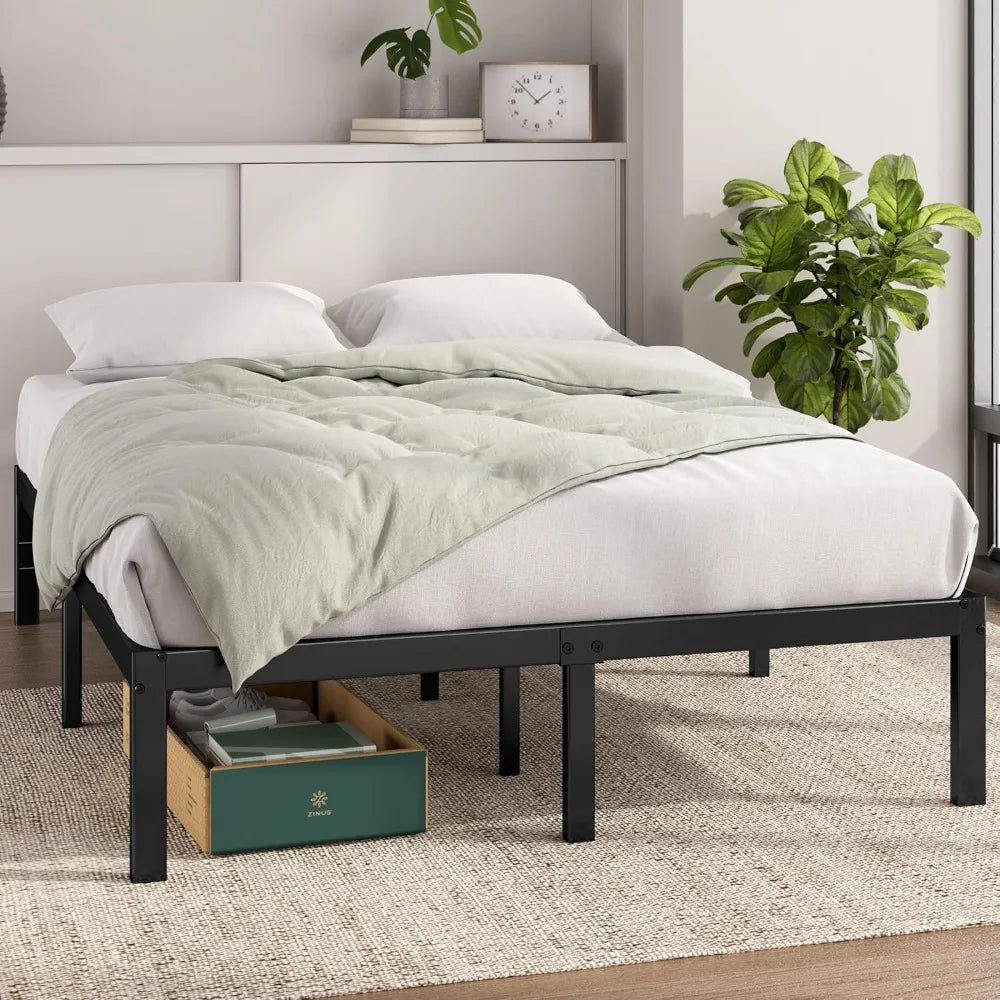 14 Inch Metal Platform Bed Frame, Steel Support, No Box Spring Needed, Easy Assembly, Queen