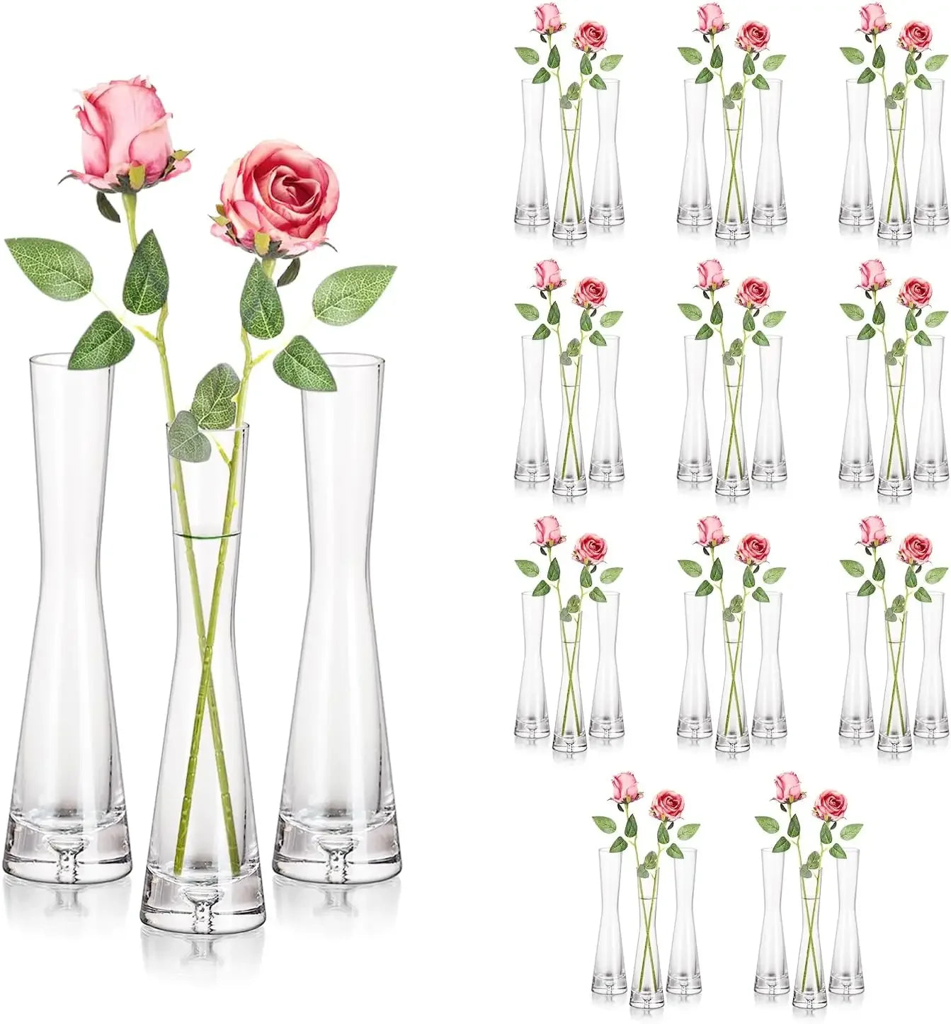Glass Bud Vases for Centerpieces Set of 36, Handmade Modern Clear Small Skinny Decorative, Vases