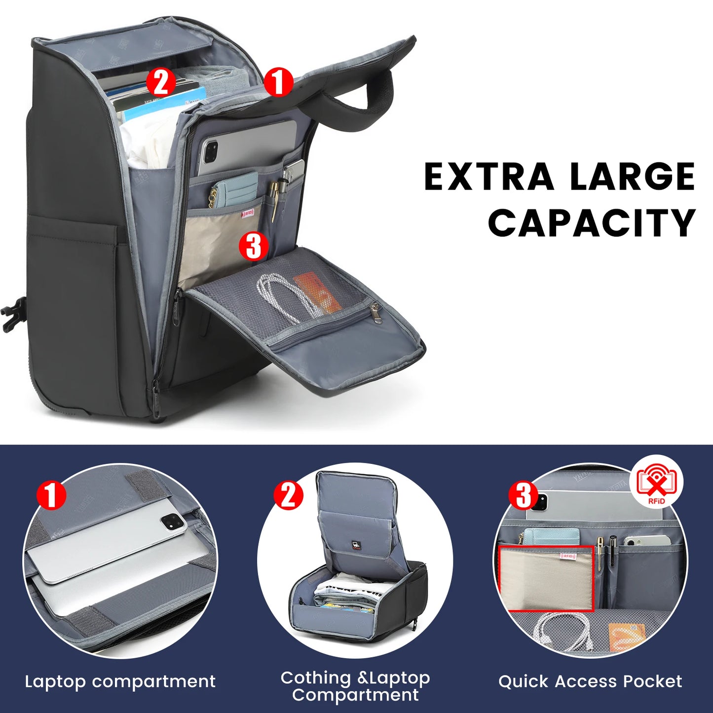 High Quality USB Charging Trolley Luggage Backpack with Wheels for 15.6-inch Laptop Business Backpack Waterproof Travel Luggage