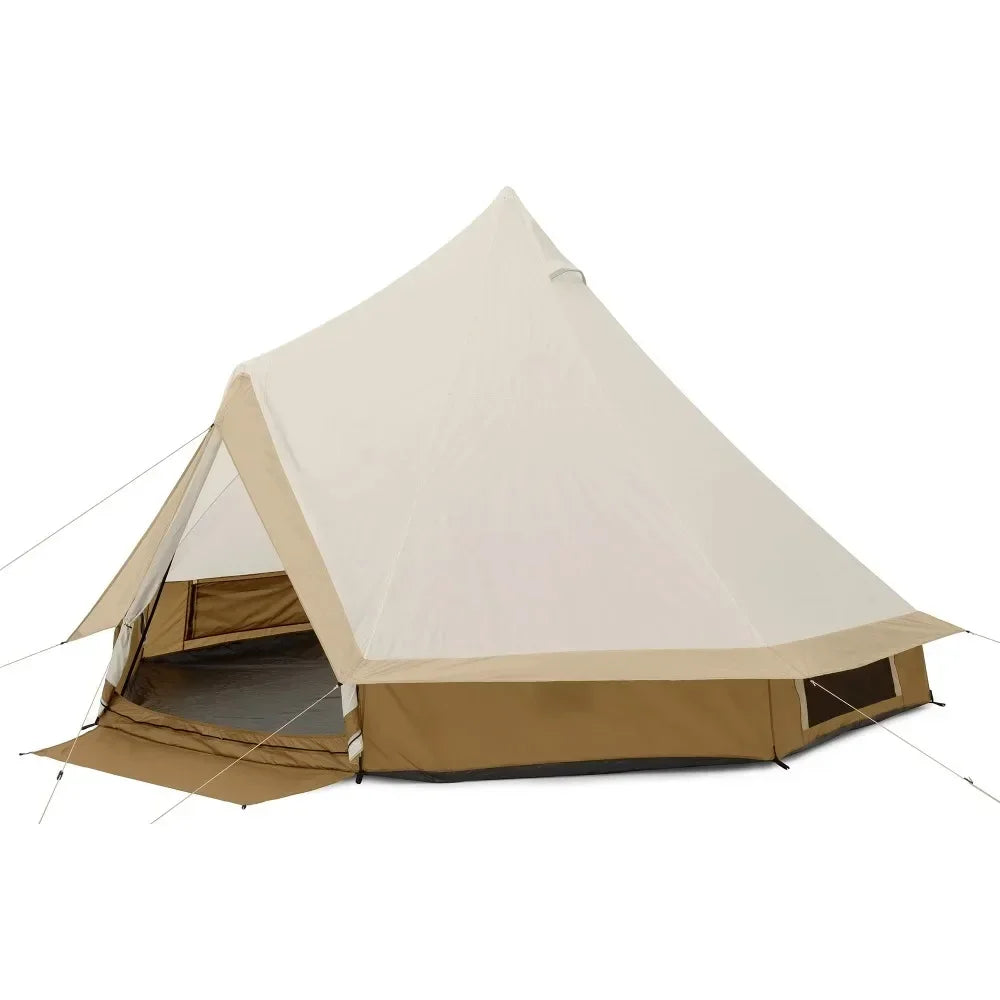 8-Person Glamping Bell Tent Camping Tent Travel 15' X 15' Tents with String Lights, 22.57 Lbs Bell-style Tent Party Tents