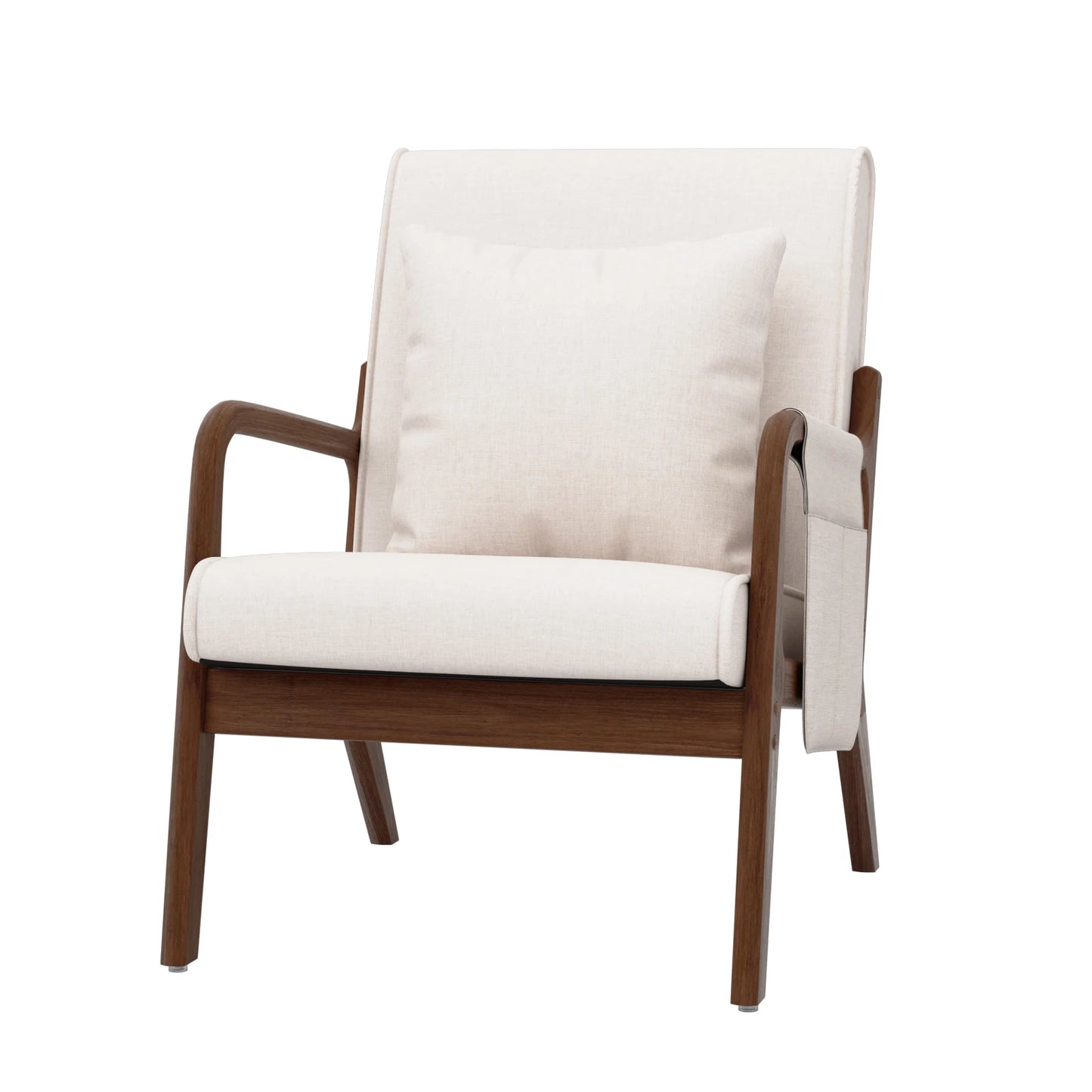 Modern Accent Mid Century Living Room Chairs with Lumbar Pillow Upholstered Comfy Rocking Chair With Wood Frame For Bedroom