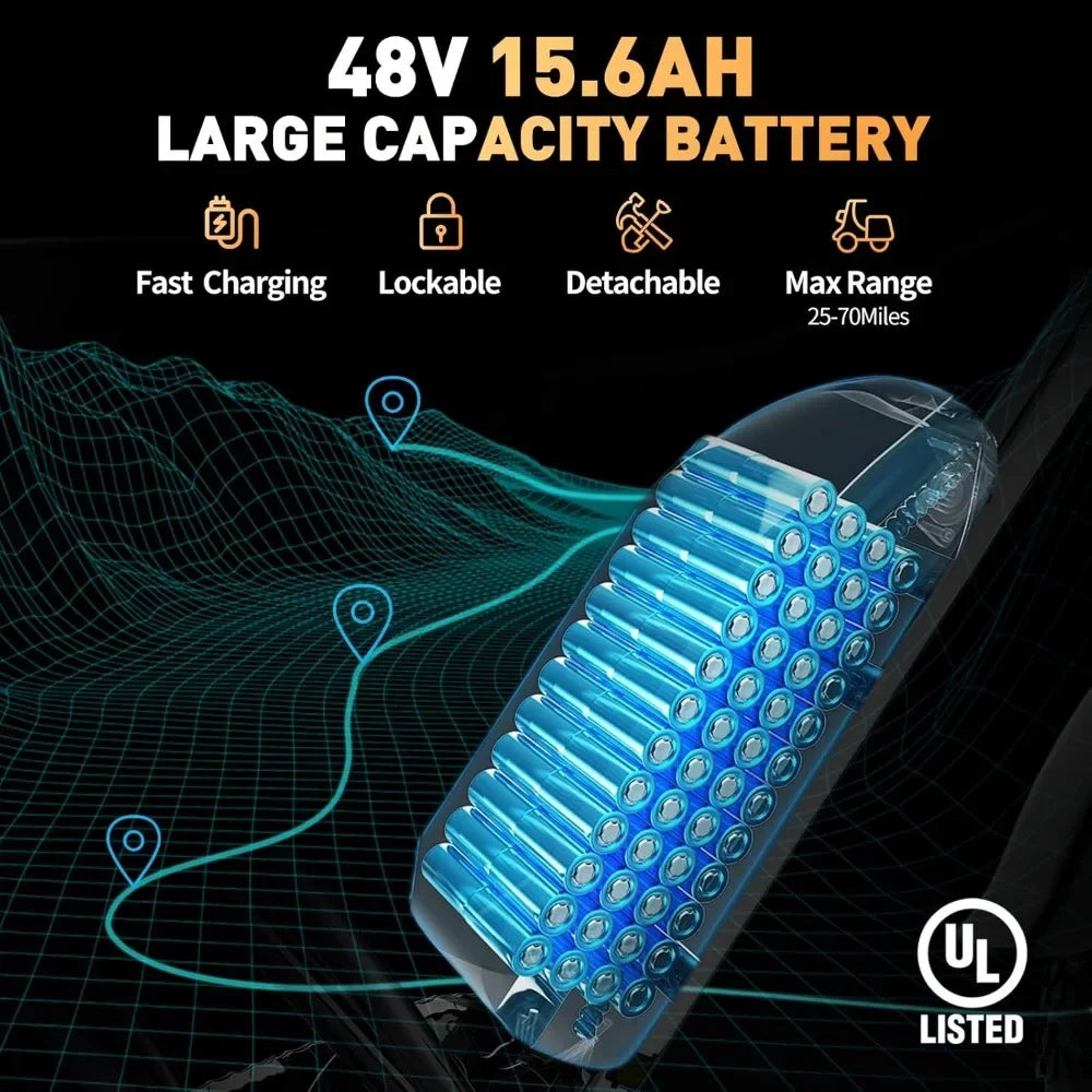 Electric Bike for Adults Q20, 1500W,30MPH,48V/15.6AH E-Bike,30-180 Miles Electric Motorcycle, 20" Fat Tire Dirt Bike,All Terrain