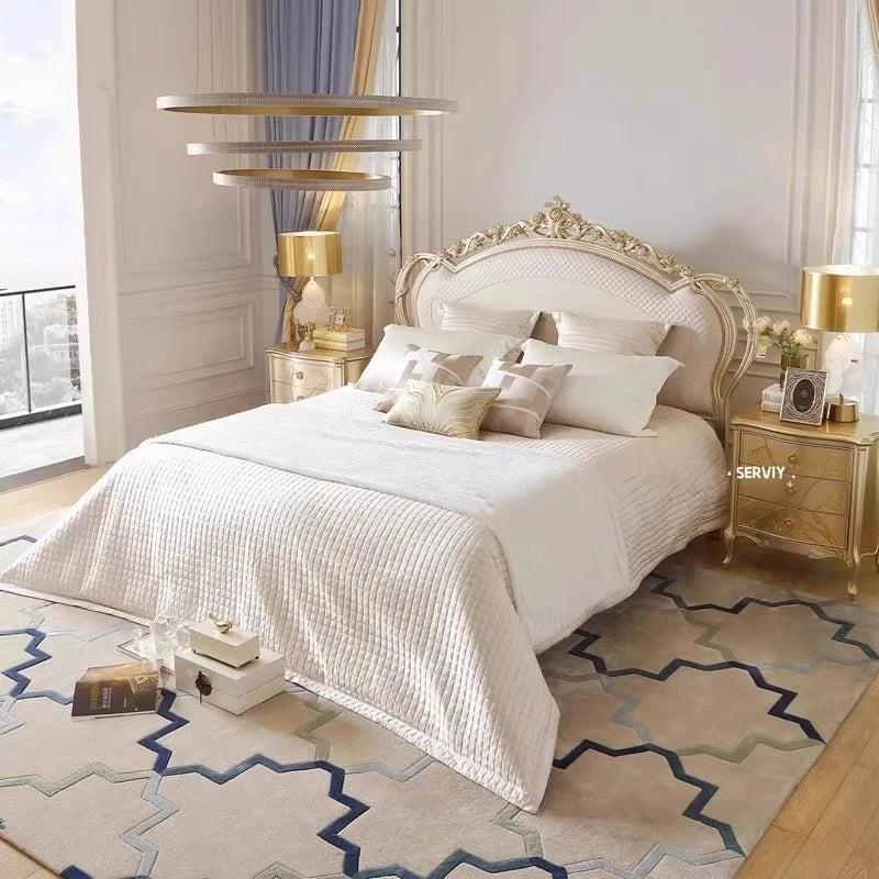 Simple European Bed Safe Sleeping Bedroom Frame Queen Bed Baby Double Luxurymodern Castle Design Wooden Cama Outdoor Furniture