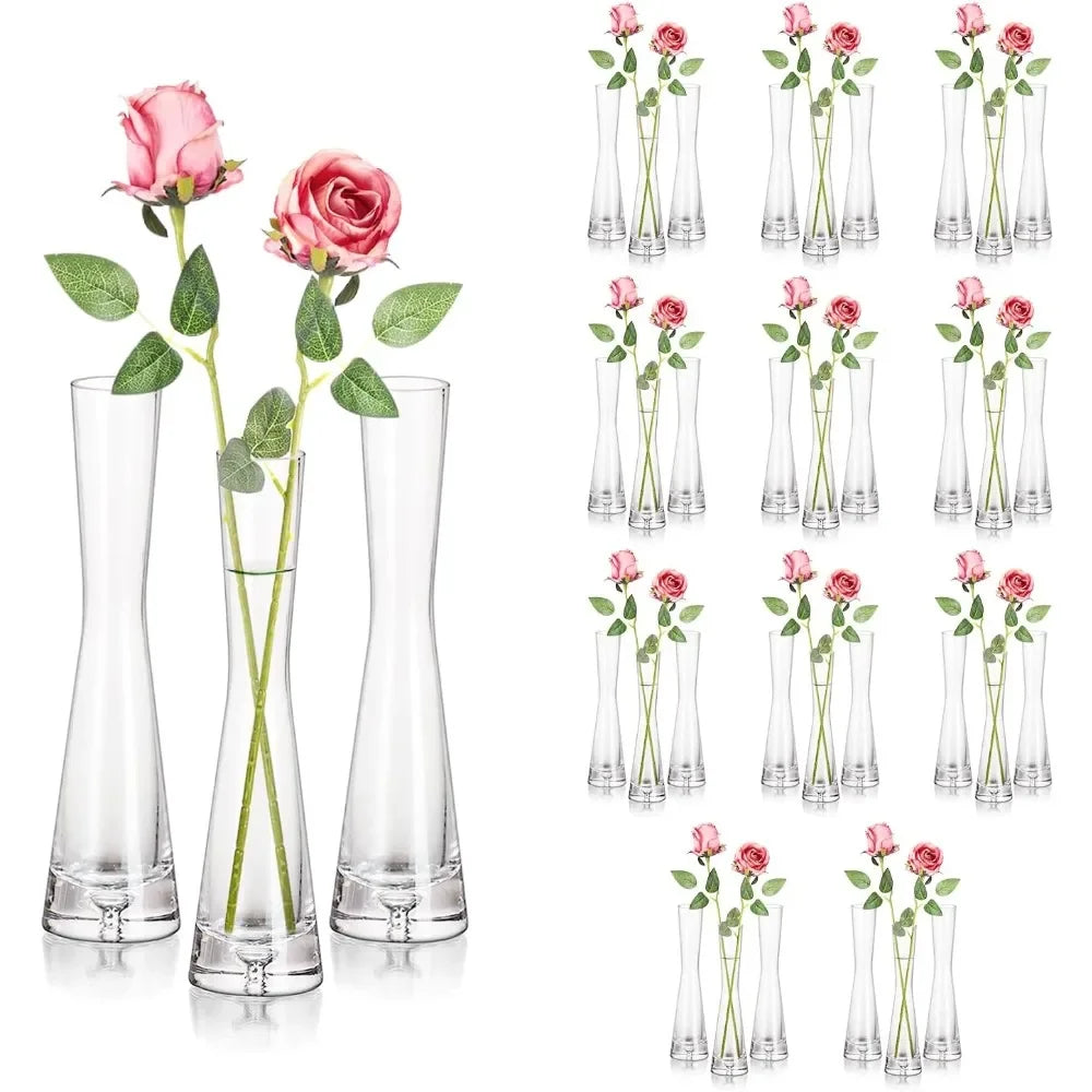 Glass Bud Vases for Centerpieces Set of 36, Handmade Modern Clear Small Skinny Decorative, Vases