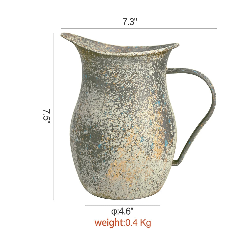 Rustic Shabby Chic Vase Vintage Galvanized Flower Vase Metal Vintage Vase French Style Farmhouse Decorative Pitcher