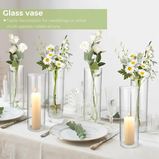 Cylinder Vases for Centerpieces, 16 Pcs Large Clear Hurricane Glass Candle Holders 12 Inch, Vase