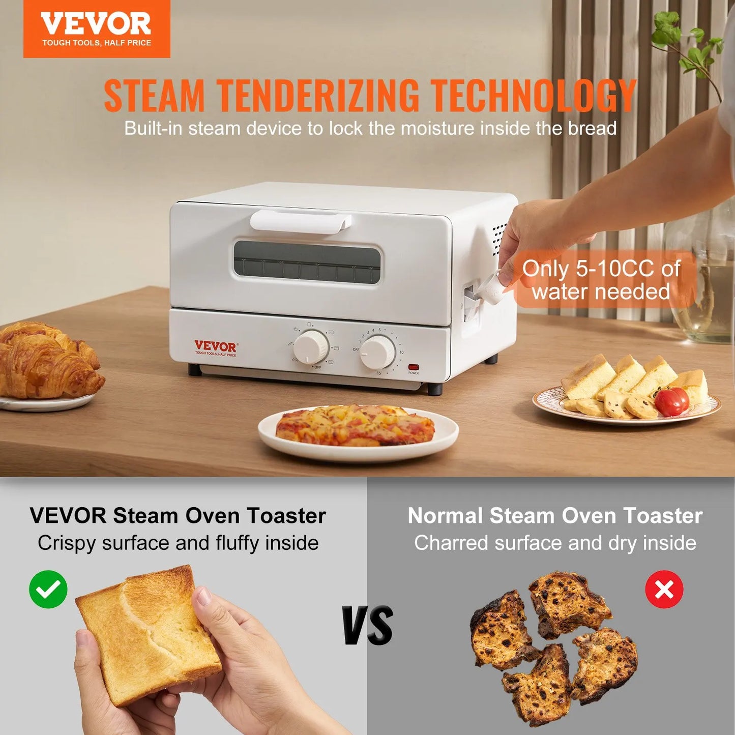 VEVOR Steam Oven Toaster,12LCountertop Convection Oven,5 In 1 Steam Toaster Oven,7 Cooking Modes Air Fryer Convection Oven Combo