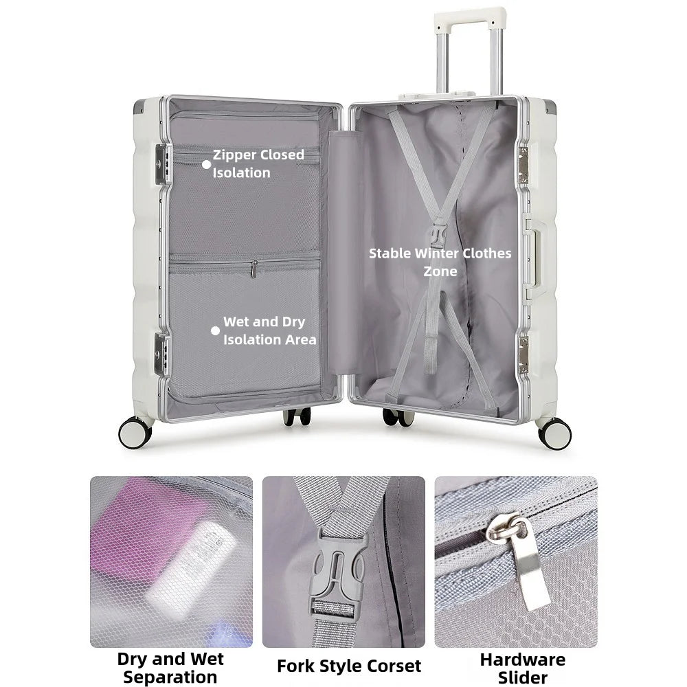 Large Size Travel Wheeled Suitcases With Aluminum Frame Anti-Collision Waterproof Carry On Luggage Carrier Trolley Case For Men