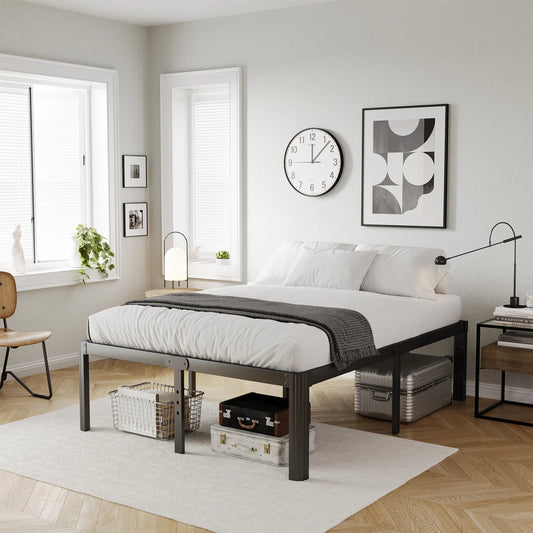 ZIYOO Classic Metal Platform Bed Frame Mattress Foundation Under Bed Storage No Box Spring Needed Queen Twin 18 inch Black