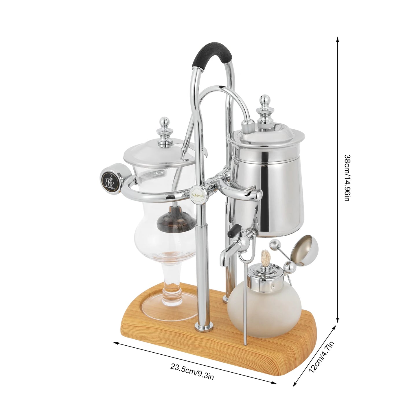 Retro Siphon Coffee Maker, 37Qt Capacity, Alcohol Lamp with Temperature Control, Plastic Filter for Pure Taste,  Stainless