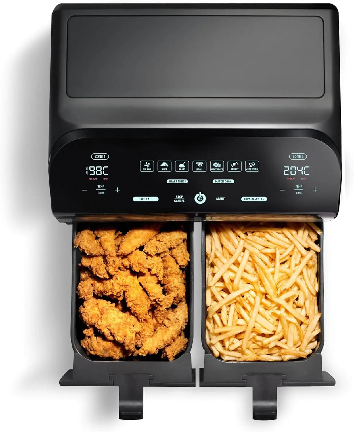 10-Quart/9.4 Liter Capacity Dual Basket Digital Air Fryer, with Smart Finish & 7 Cooking Functions
