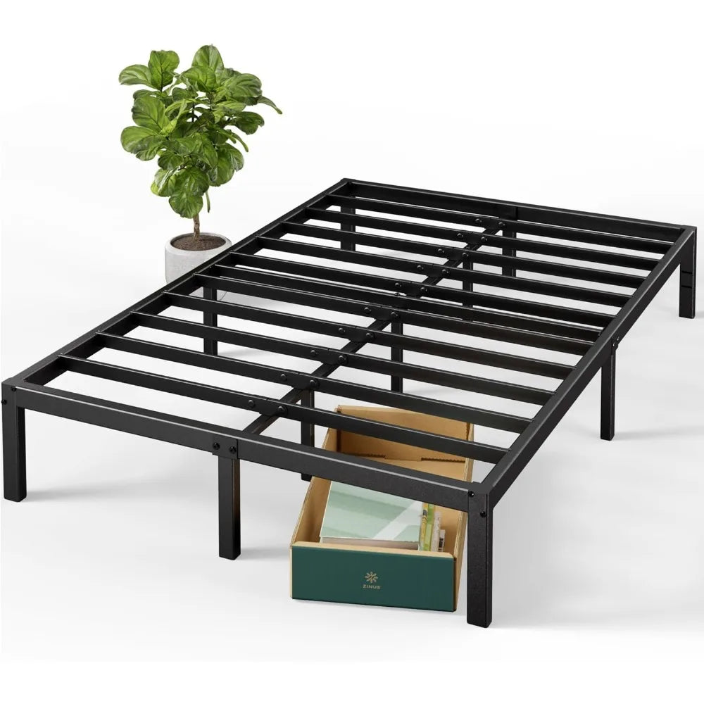 14 Inch Metal Platform Bed Frame, Steel Support, No Box Spring Needed, Easy Assembly, Queen