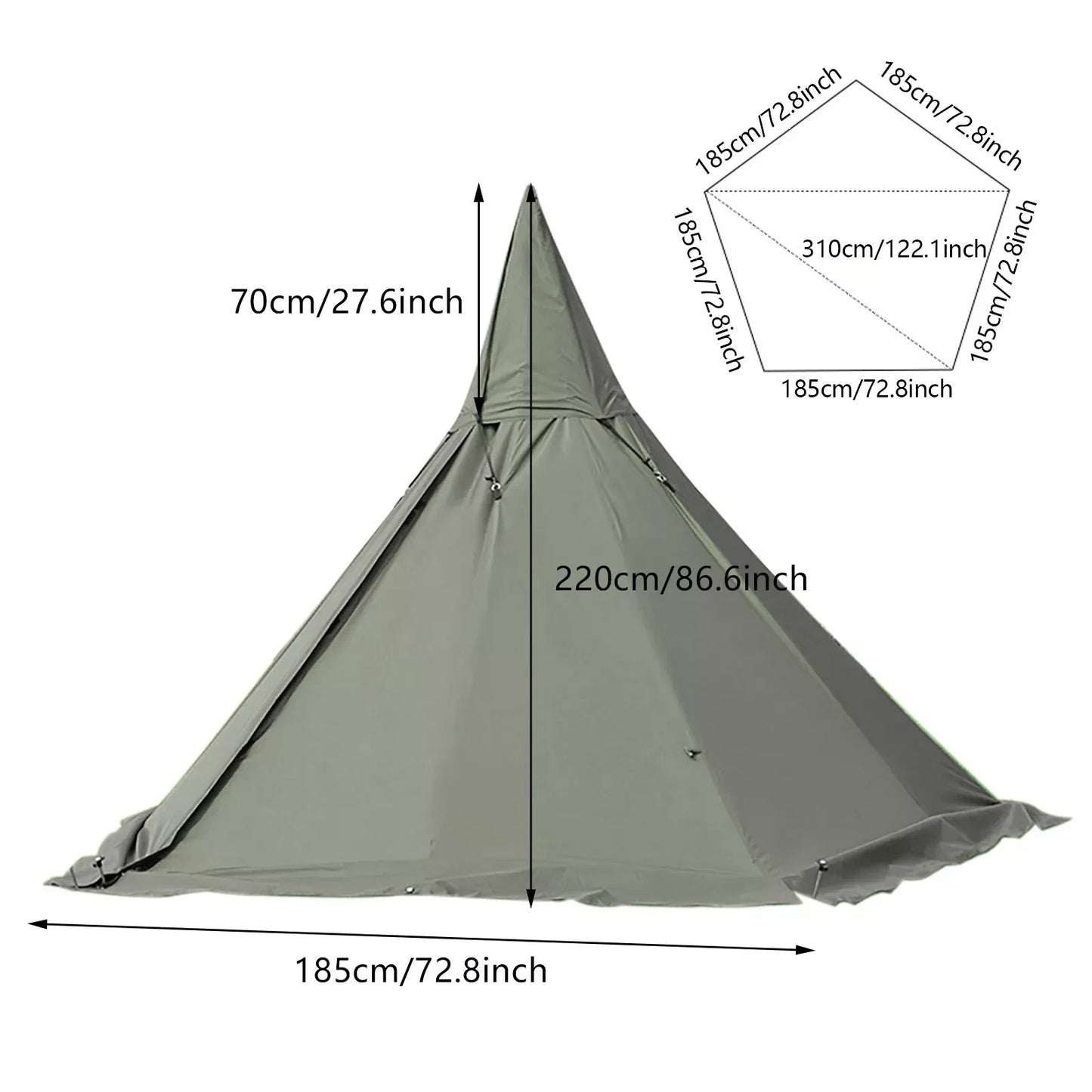 Outdoor Camping Tent, Teepee Tent, 4 Season 2 Doors Hike Waterproof Tent, Reathable Outdoor Green Tent