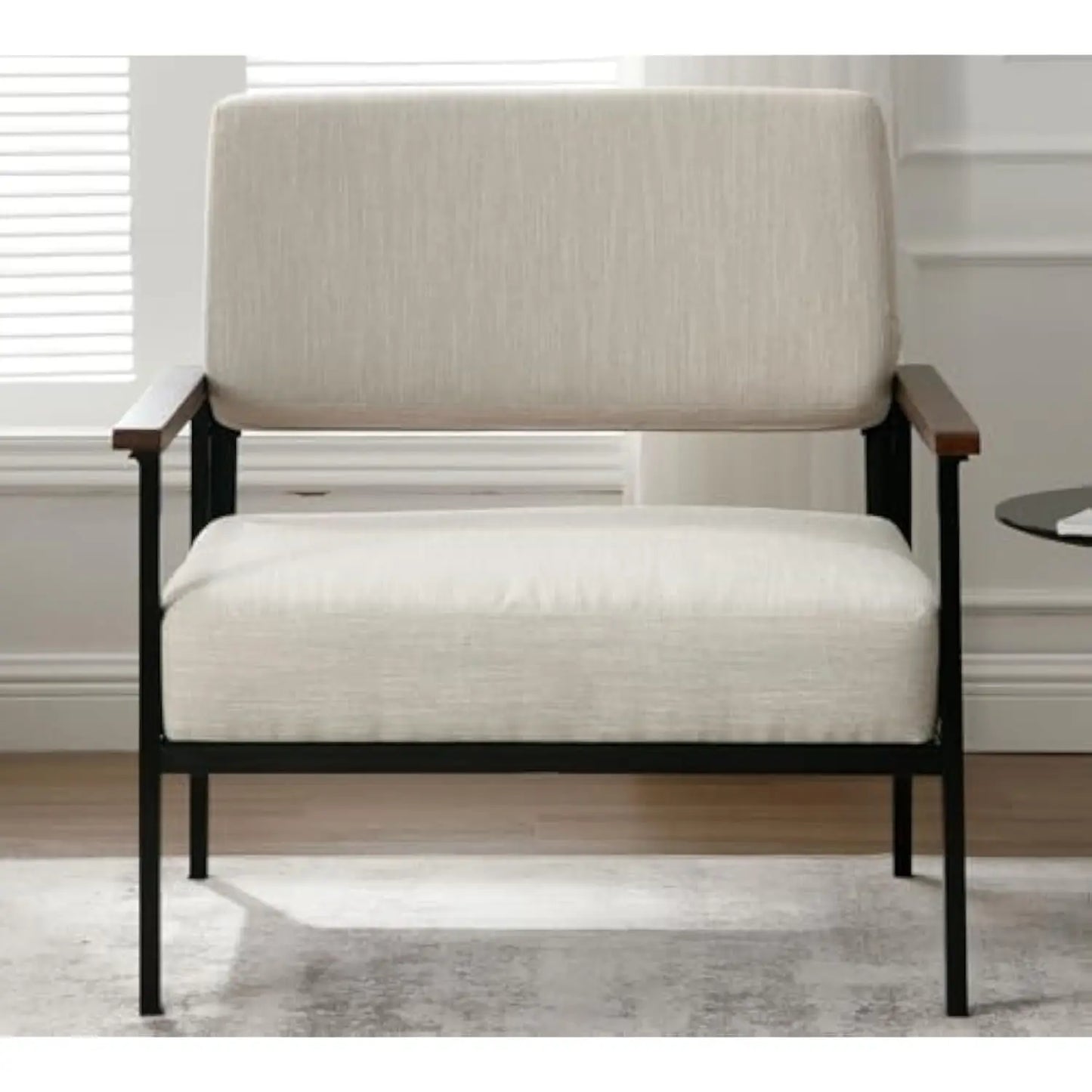 Linen Accent Arm Chair with Metal Legs, 23.25 W Comfy Side Chair with Open Back, Modern Upholstered Chair with 5 t Seat for Li