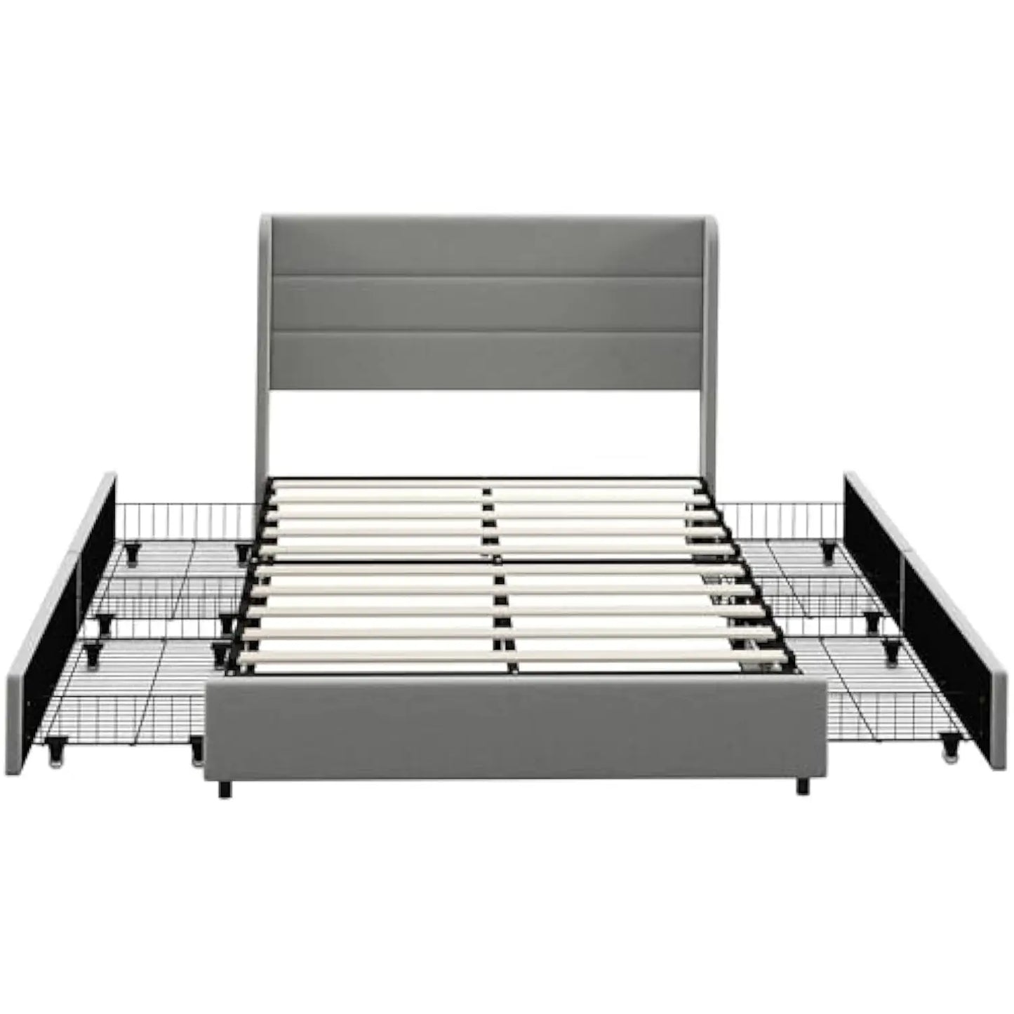 Full Size Bed Frame with Headboard, Upholstered Platform Bed Frame with Storage Drawers, Wood Slats, Noise-Free, and Easy Asse