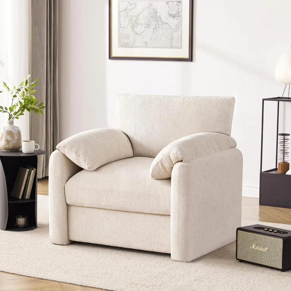 Chenille Oversized Armchair, 38.6" Wide Accent Chairs for Living Room & Bedroom Modern Lounge Chair, Upholstered Mid-Century