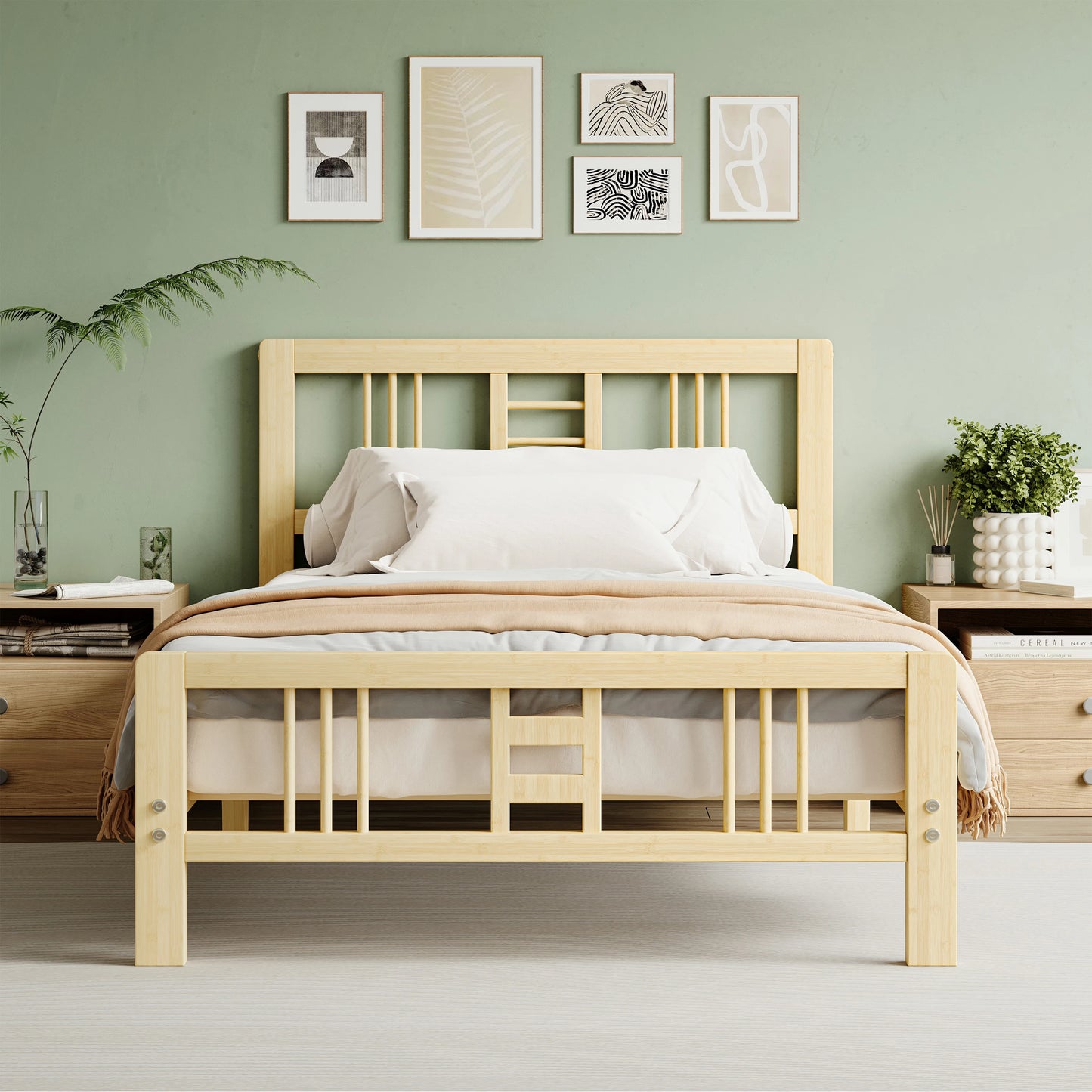 ZIYOO 10 inch Full-Size Premium Bamboo Bed Frame - Comfortable, Safe, Easy to Assemble Modern Minimalist Design