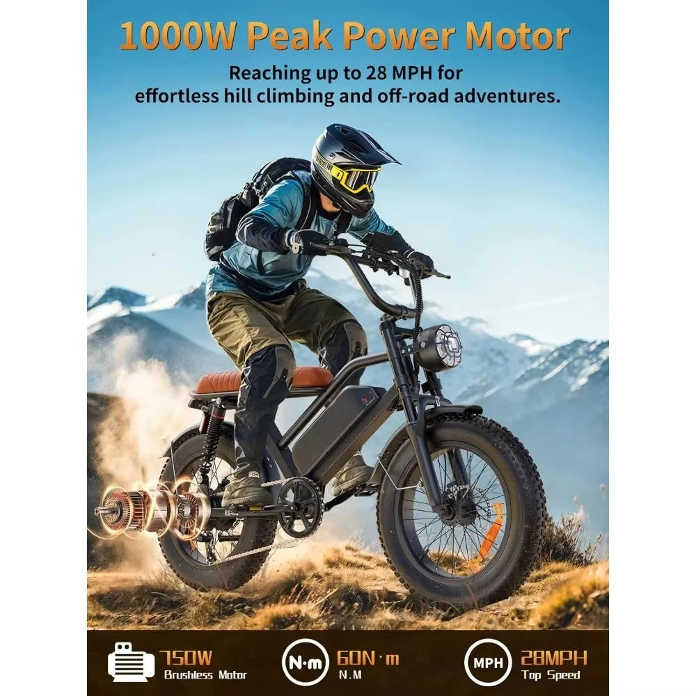 48V 18.2AH electric motorcycle, long seat electric bicycle with full suspension,suitable for mountains, snow, sand, and highways