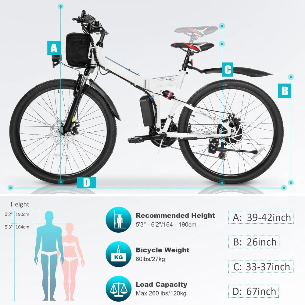 Electric Bike, 48V Removable Lithium Battery, 21 Speed, Up to 50 Miles, Dual Shock Absorber, 750W Folding Electric Mountain Bike