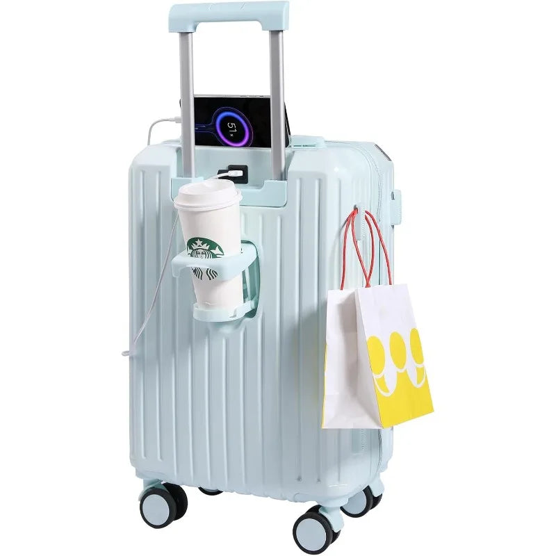 Carry-on Luggage with Cup Holder & USB Charging Port, Hard Side Luggage with Spinner Wheels, Lightweight Luggage for Travel