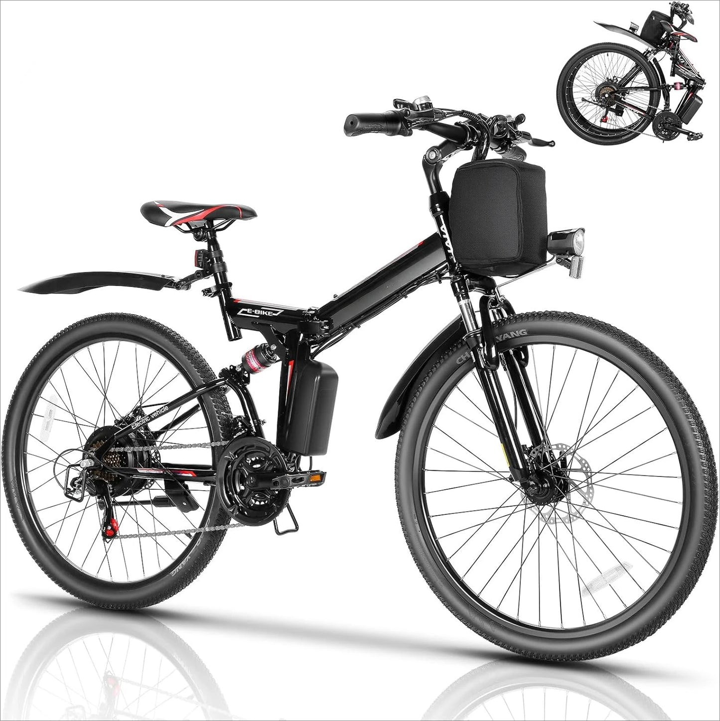 Electric Bike, 48V Removable Lithium Battery, 21 Speed, Up to 50 Miles, Dual Shock Absorber, 750W Folding Electric Mountain Bike