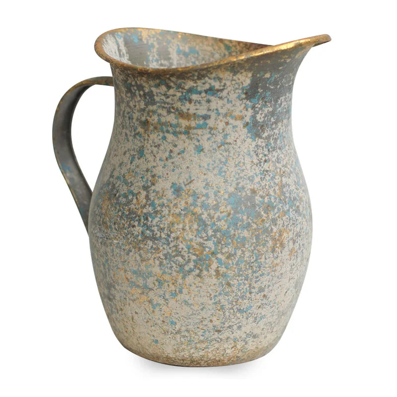 Rustic Shabby Chic Vase Vintage Galvanized Flower Vase Metal Vintage Vase French Style Farmhouse Decorative Pitcher