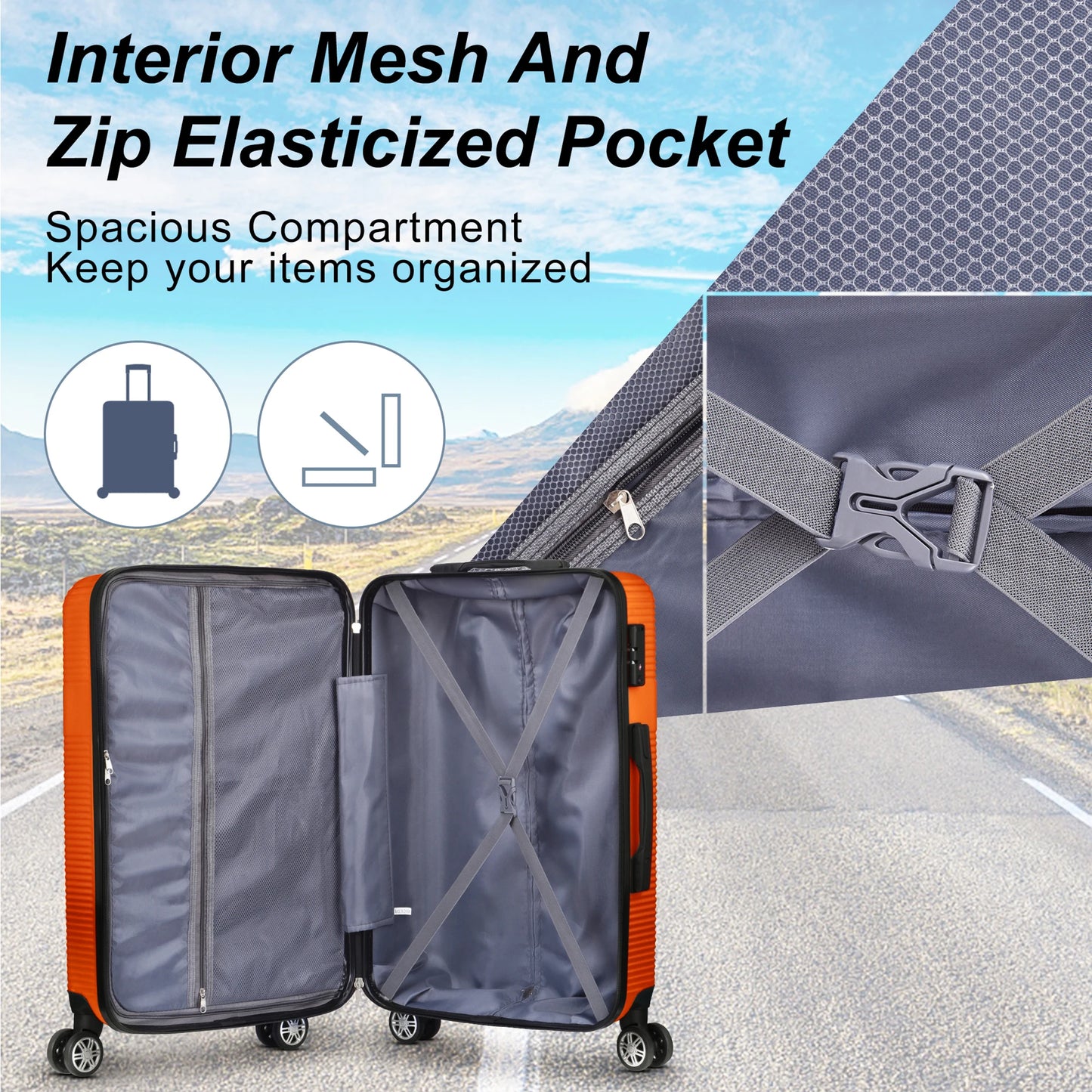 3 Piece Luggage Set with TSA Lock 20"/24"/28" Lightweight Cross Stripe Hardshell Suitcase with 360 Degree Spinner Wheels