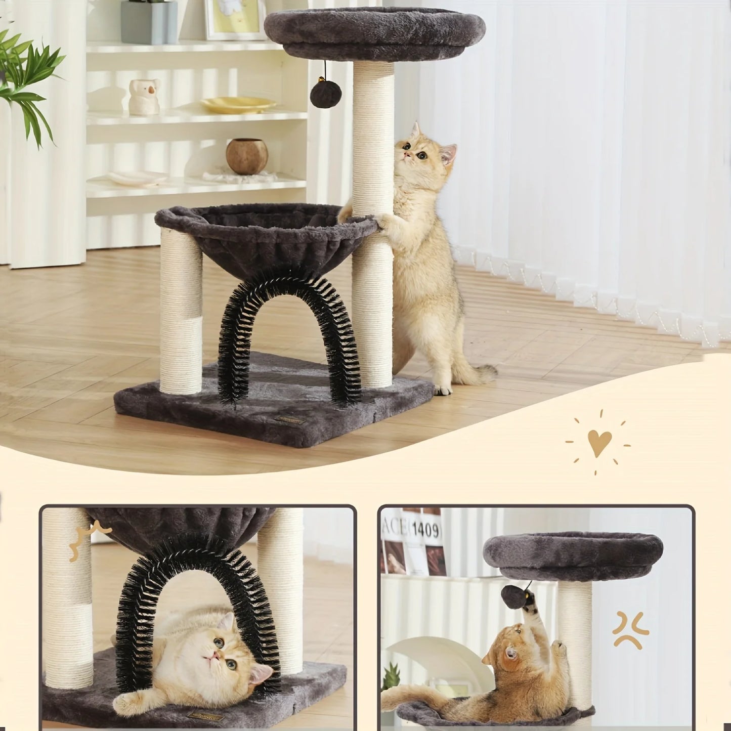 INCHES Tower For Indoor Cats, Multi-Level Cat Tree With Scratching Posts Plush Basket , Cat Activity Tree With Dangling Ball