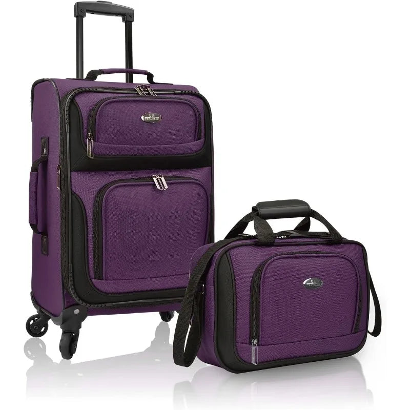 Rugged Fabric Expandable Carry-on Luggage Set, Purple, 4 Wheel